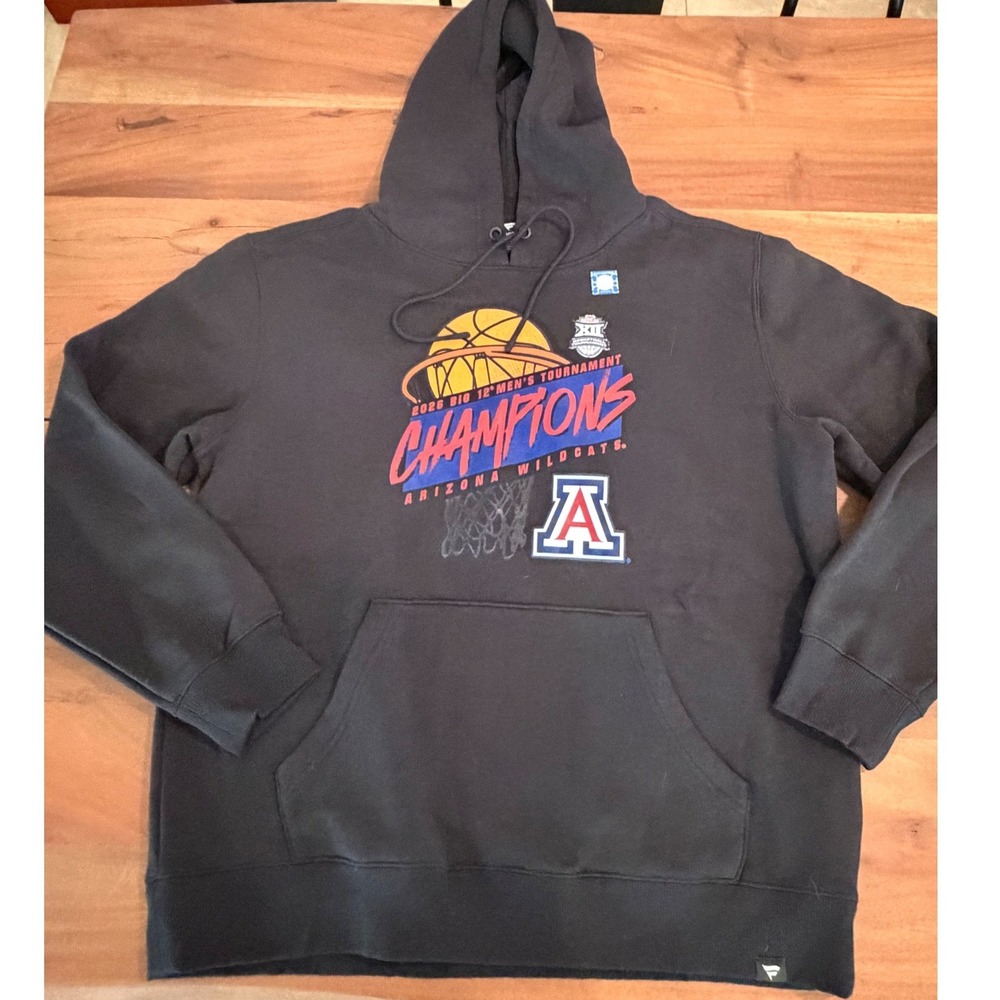 Fanatics Arizona Wildcats Big 12 Basketball Champions Hoodie Black Men's Large